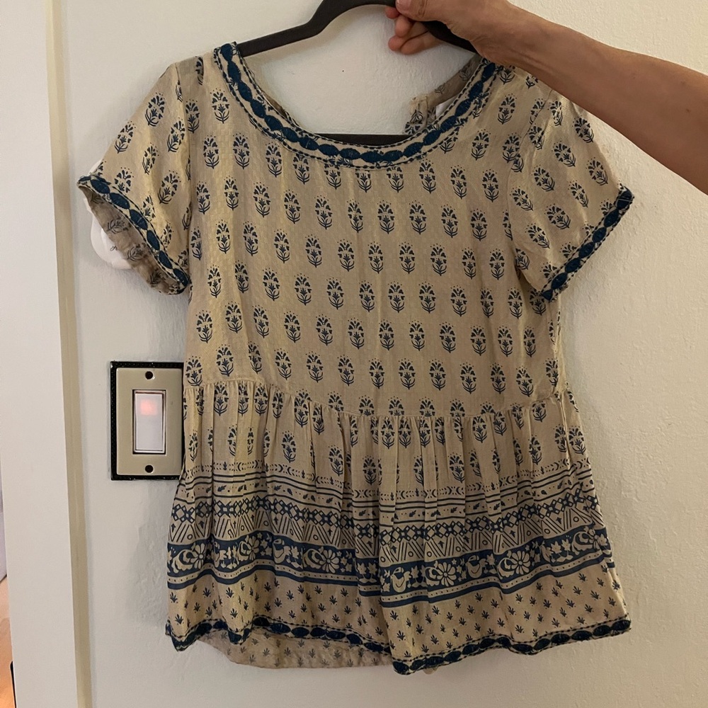 Floral Print Beige and Blue Women's Top